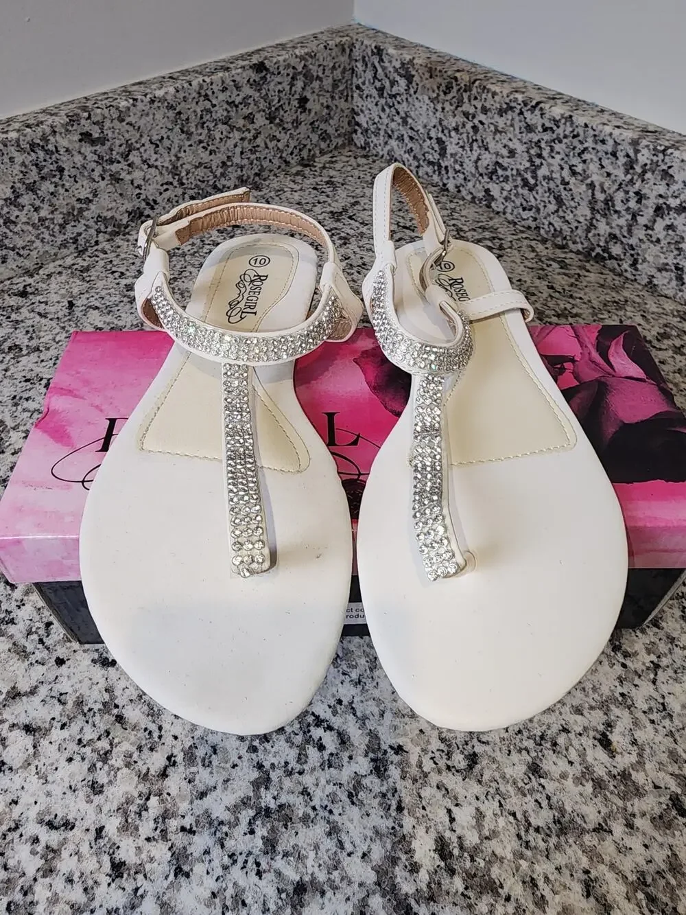 Rosegirl Cream and Rhinestone strap sandals